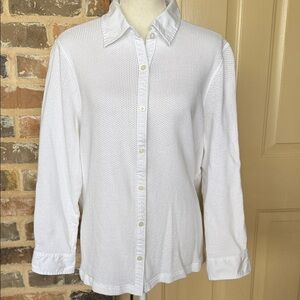 Lauren Ralph Lauren White Textured Mesh Button Up Shirt Tab Sleeves Sz 1X